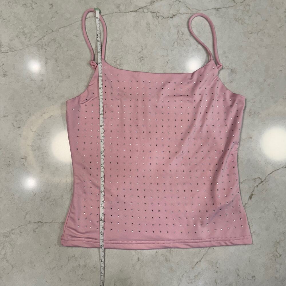 Charlotte Russe Pink Rhinestone Spaghetti Strap Cami Tank Top Y2K Coquette S - Picture 9 of 16